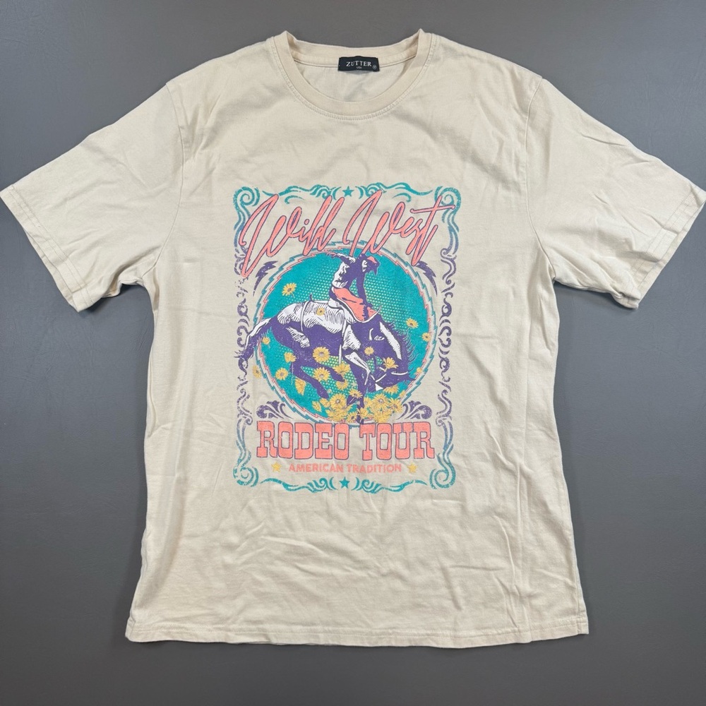 Zutter Wild West Rodeo Tour Graphic Tee Women Size Medium Western Cowboy